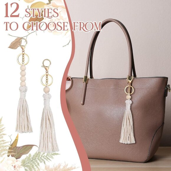 Macrame Boho Keychains Bulk Handcrafted Aesthetic Key Chain with Tassel for Wome - Picture 6 of 7